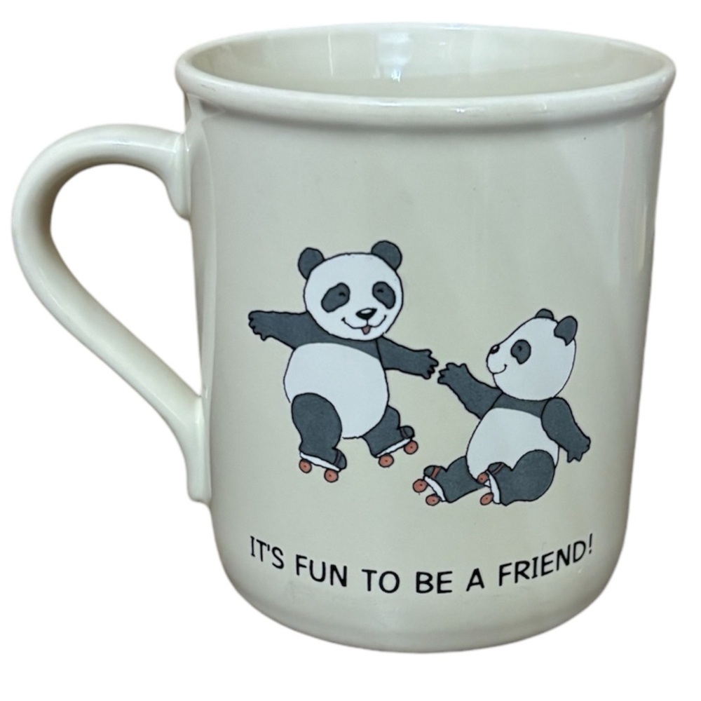 Vintage 1984 Hallmark Friendship Coffee Cup Mug Skating Pandas